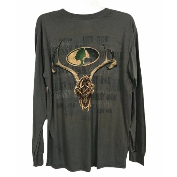 Mossy Oak Mens Shirt Size M Medium Green Long Sleeve Deer Skull Casual T Shirt - Picture 2 of 5